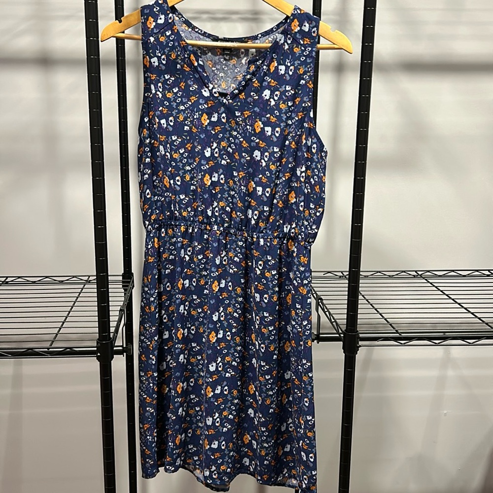 Blue with floral print sleeveless dress